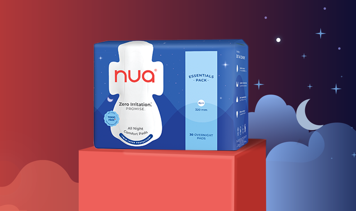 An image of Nua's night pads with half the background depicting day time and the other depicting night