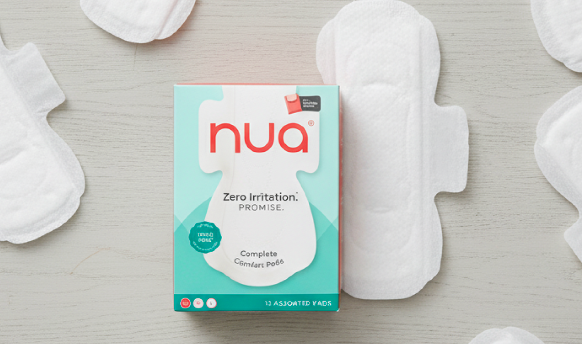 Nua complete comfort pads with open sanitary pads displayed around the box, representing the best pad options for different period needs.