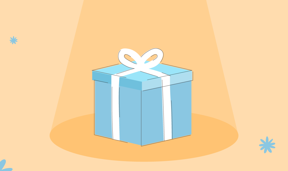 Illustration of a gift box under a spotlight, symbolising Nua's zero irritation promise.