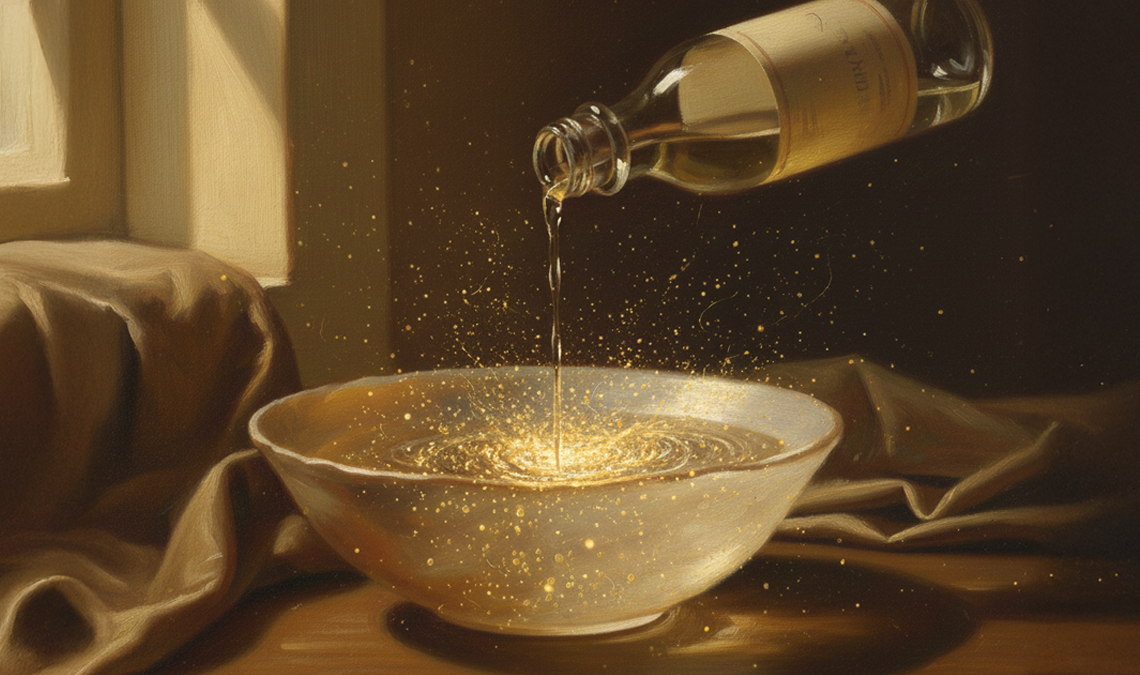 Illustration of liquid being poured into a bowl, symbolising cleansing practices and vaginal douching.
