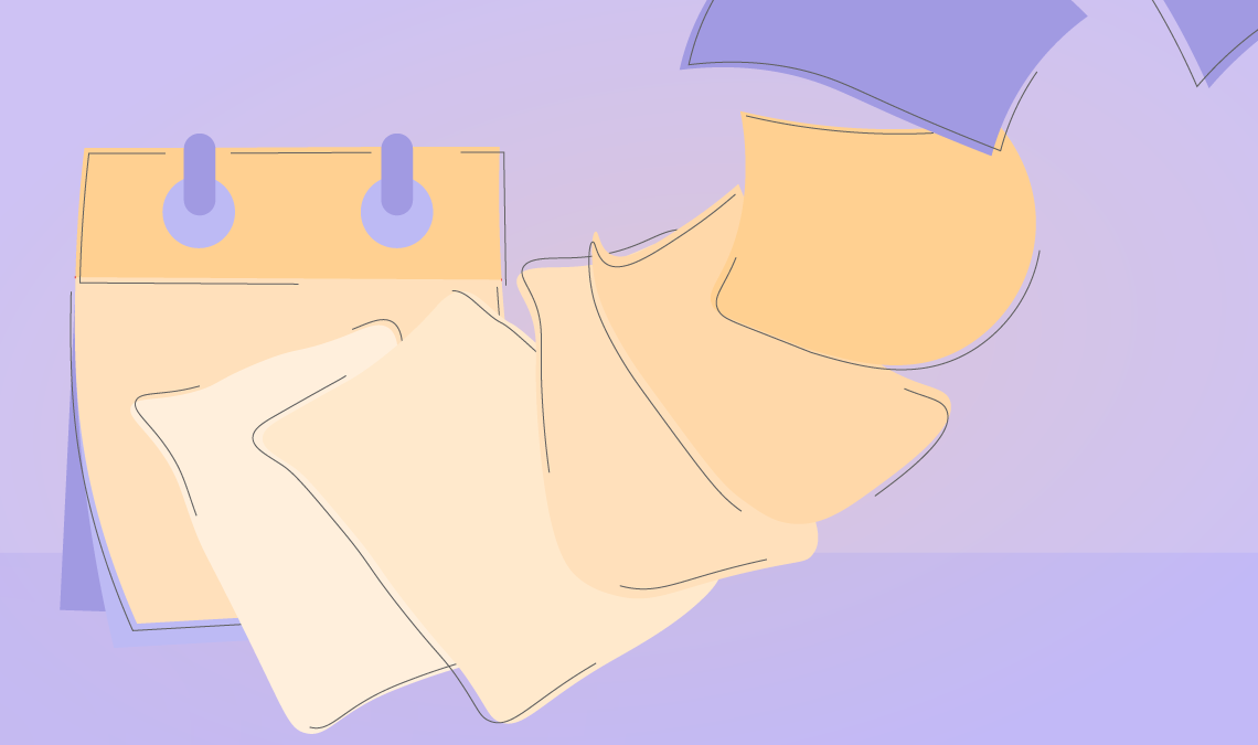 Illustration of a calendar with sanitary pads placed around it, representing waiting for periods or delayed puberty.