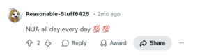 Reddit comment: User enthusiastically says they use Nua every day.