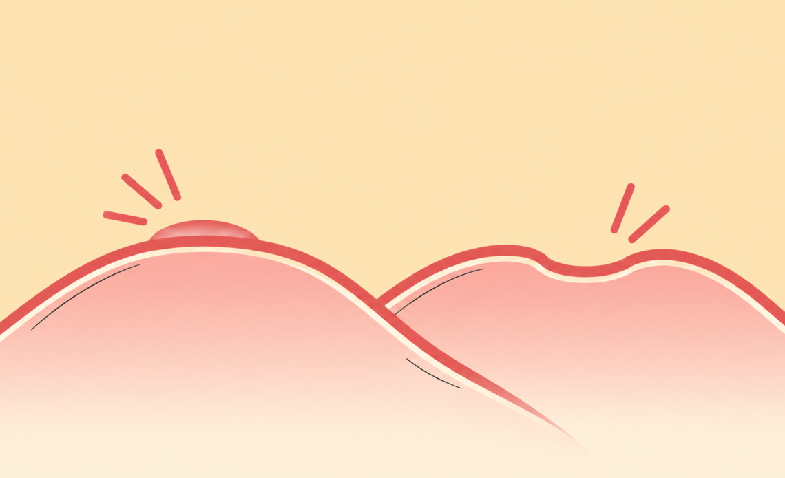 Illustration comparing a rounded nipple with a flat or inverted nipple, highlighting the difference in shape.